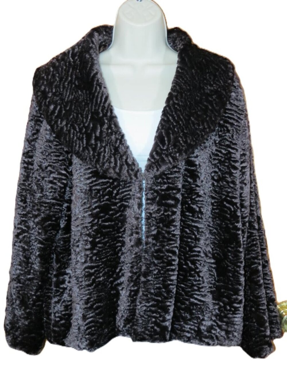 Cygne Women's XL Brown Crinkle Faux Fur Swing Jacket Formal Evening Wrap XL